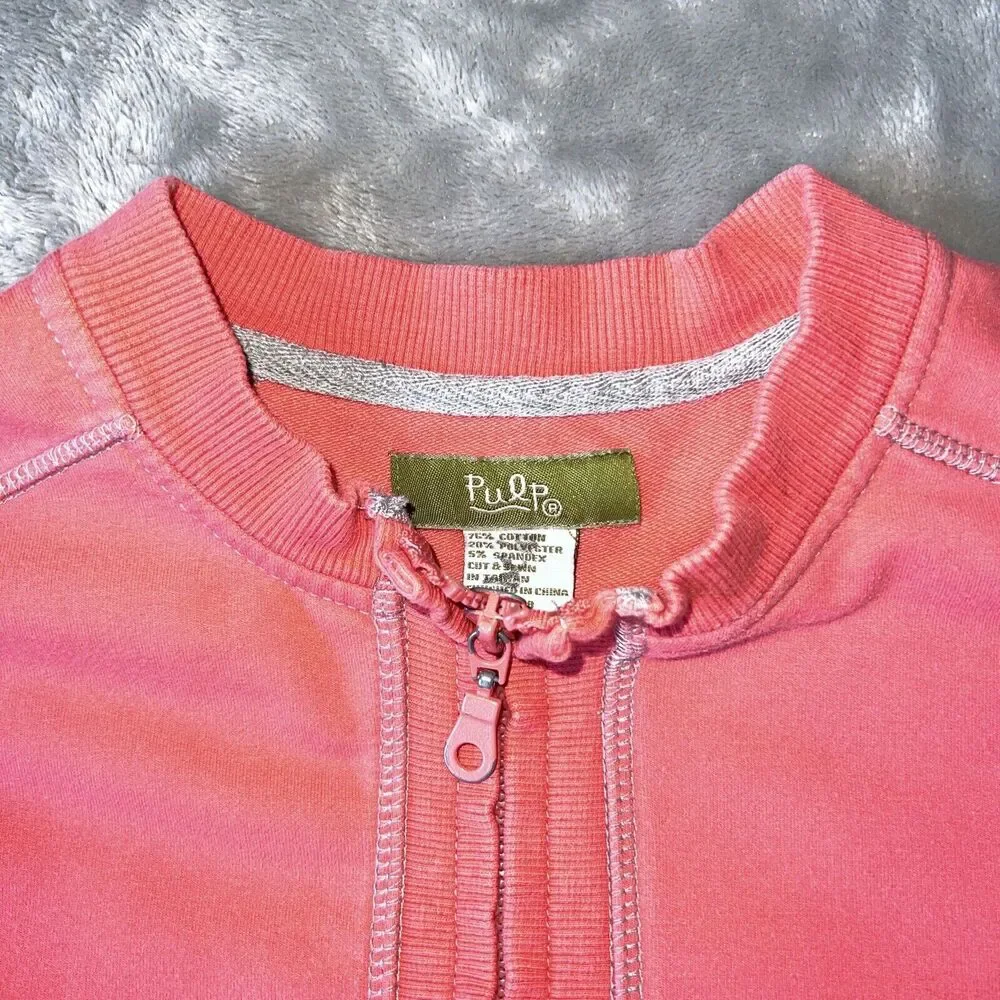 Pulp Vintage Women’s Medium Full Zip Jacket Pink Sweater Button-Pockets Coat - Picture 3 of 9